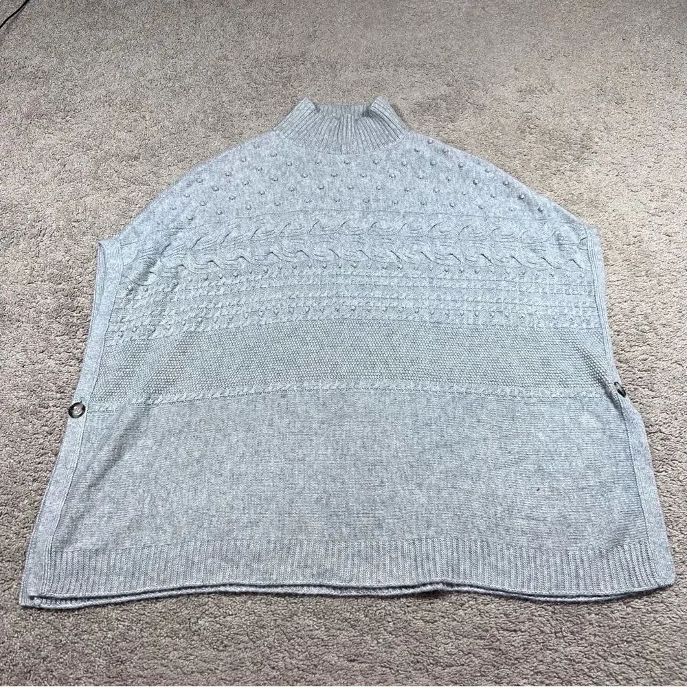 Talbots Mock Neck Poncho Sweater Womens Gray Cable Knit Wool Blend Size M